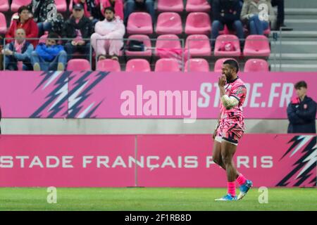 W. Nayacalevu Vuidravuwalu (Stade Francais Paris) during the French championship Top 14 rugby union match between Stade Francais Paris and Lyon OU on February 16, 2019 at Jean Bouin stadium in Paris, France - Photo Stephane Allaman / DPPI Stock Photo