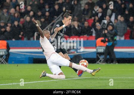 Angel Di Maria (PSG) kicked the ball, Ashley Young (Manchester United)(ENG) during the UEFA Champions League, round of 16, 2nd leg football match between Paris Saint-Germain and Manchester United on March 6, 2019 at Parc des Princes stadium in Paris, France - Photo Stephane Allaman / DPPI Stock Photo