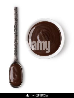 Bowl and spoon with chocolate spread Stock Photo