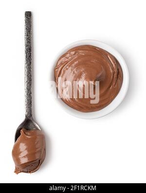 Bowl and spoon with chocolate spread Stock Photo