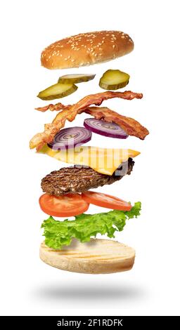 Flying burger on a white background Stock Photo