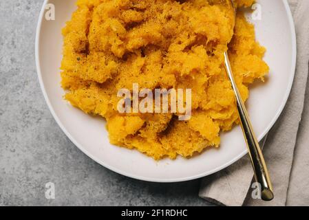 Mashed butternut squash ready to serve Stock Photo
