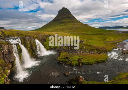 the famous waterfall Kirkjufellsfoss in West Iceland Stock Photo