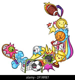 Background with kawaii sport items cute funny Vector Image