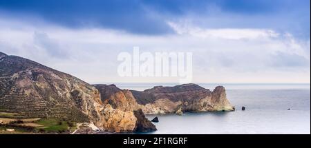 cliffs on the island of Santorini in the Cyclades in Greece Stock Photo