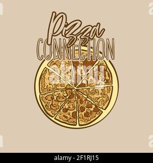 Hand drawn Pizza connection logo for wall art and shirts prints Stock Vector