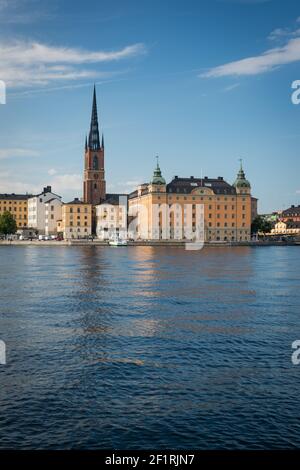 Riddarholmen with Birger Jarls torg, Riddarholmskyrkan (Riddarholmen Church), Gamla riksdagshuset (Old Parliament House), Stockholm, Sweden. Stock Photo