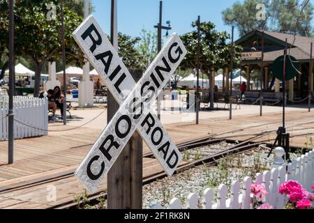 Old Poway Park and railroad crossing, Poway Stock Photo