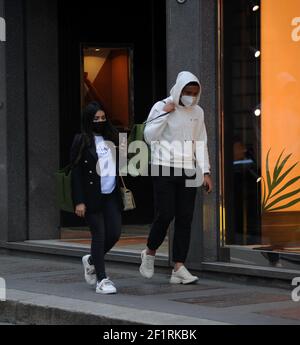Milan, Luis Muriel and his wife Paula shopping in the center Luis Muriel striker of the Colombian national team and ATALANTA, arrives in the center with his wife to go shopping. Here they are after visiting the GUCCI boutique in via Montenapoleone, then a long walk home. Stock Photo