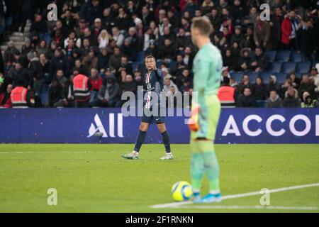Kylian Mbappe (PSG) kicked and missed to score against Benjamin LECOMTE (AS Monaco), reacted, disappointed during the French championship L1 football match between Paris Saint-Germain and AS Monaco on January 12, 2020 at Parc des Princes stadium in Paris, France - Photo Stephane Allaman / DPPI Stock Photo