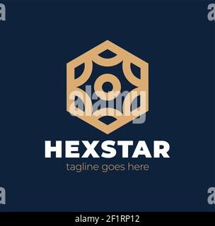 Hexa Star Logo. Vector hexa shape with star inside. Simple mechanic logo concept Stock Vector