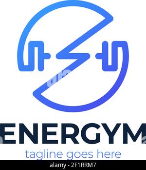 Fitness and Gym Logo Design Vector. symbol logo vector of bolt energy recharge training dumbbell simple geometric design Stock Vector
