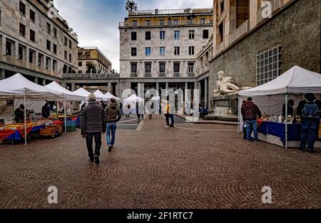 Italy Piedmont Turin - Piazza CLN - market during Pandemic Stock Photo