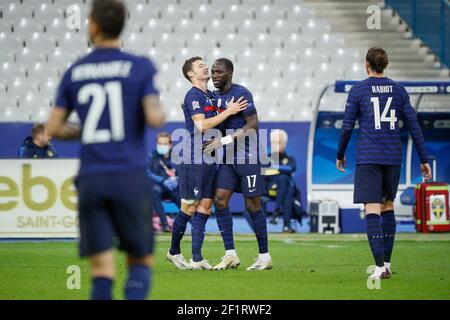 Benjamin Pavard (FRA) scored a goal, celebration with Moussa Sissoko (FRA) during the UEFA Nations League football match between France and Sweden on November 17, 2020 at Stade de France in Saint-Denis, France - Photo Stephane Allaman / DPPI Stock Photo