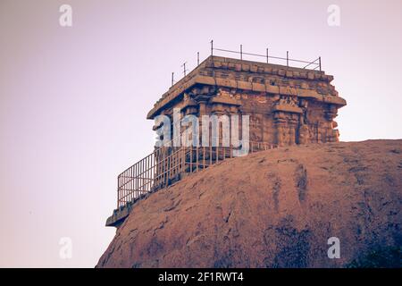 View of the old light house complex on top of a hillock in the ancient port city of Mahabalipuram Stock Photo