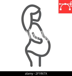 Pregnant woman line icon, pregnancy and maternity, pregnant female vector icon, vector graphics, editable stroke outline sign, eps 10. Stock Vector