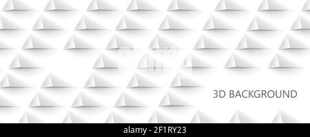 3D Futuristic white paper corners mosaic white background. Realistic geometric mesh rectangle texture. Abstract white vector wallpaper with hexagon Stock Vector