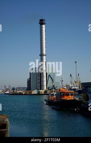 Shoreham gas-fired power station at Southwick, Portslade docks near Brighton. Electricity generation. Stock Photo