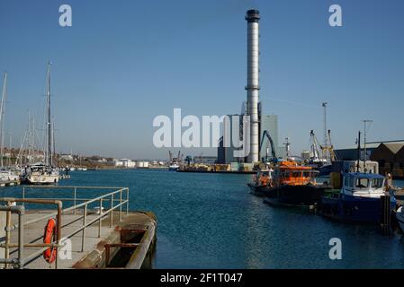 Shoreham gas-fired power station at Southwick, Portslade docks near Brighton. Electricity generation. Stock Photo