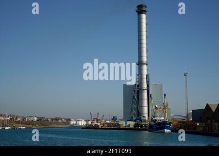 Shoreham gas-fired power station at Southwick, Portslade docks near Brighton. Electricity generation. Stock Photo