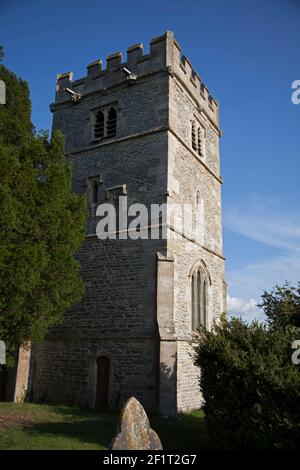 St. Giles Church at Great Coxwell, Oxfordshire, has stood since the Norman Conquest and was once owned by the Cistercian Abbey at Beaulieu, Hampshire Stock Photo