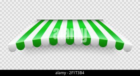 Green shop sunshade on transparent background. Realistic striped cafe ...