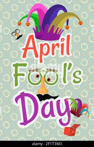 A poster of Fools Day with a jesters hat. Stock Vector