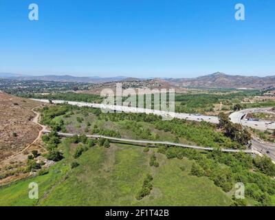 Aerial view of Rancho Bernardo mountain with freeway road on the background. San Diego. California Stock Photo