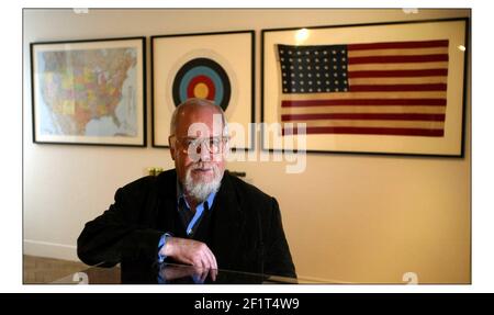 Sir PeterBlake exhibiting at the London institute galary in London.in pic with Homage to Jasper John pic David Sandison 10/11/2003 Stock Photo