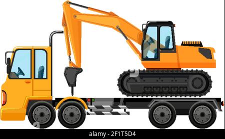 Tow truck carrying big crane tractor illustration Stock Vector