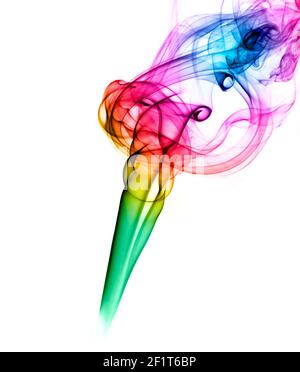 Close-up of a gradient colored smoke cloud isolated on white background. Stock Photo