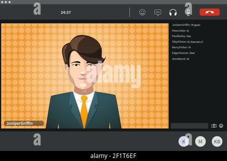 Screen of video conference with businessman, modern software for virtual meetings or lections Stock Vector