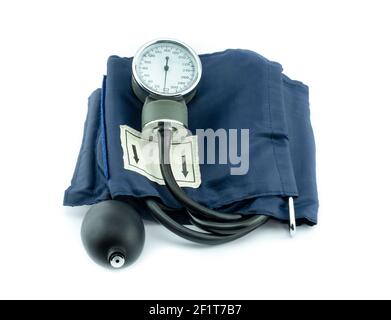 Aneroid Sphygmomanometer isolated on white background.  Blood pressure measuring tool. Stock Photo