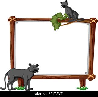 Empty banner with black panther on white background illustration Stock Vector