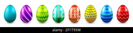 Colorful Easter eggs isolated on white background. Seasonal spring decoration element. Egg hunt game. Vector illustration. Stock Vector