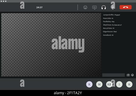 Screen template of video conference, modern software for virtual meetings, remote work or lections on transparent background Stock Vector