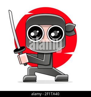 Ninja flying kick. Vector clip art illustration with simple gradients. All in a single layer. Stock Vector