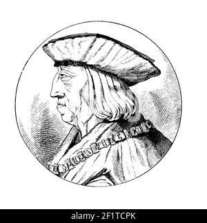 Vintage engraving of a portrait of Maximilian I, Holy Roman Emperor. He was born on March 22, 1459 in Wiener Neustadt, Austria and died on January 12, Stock Photo