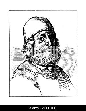 Antique illustration of a portrait of Peter Vischer the Elder, German sculptor. Vischer was born in 1460 in Nuremberg, Bavaria, Germany and died on Ja Stock Photo