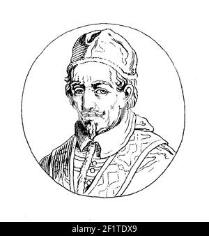 Antique illustration of a portrait of Pope Innocent XII. He was born on March 13, 1615 in Spinazzola, Italy and died on September 27, 1700 in Rome, It Stock Photo