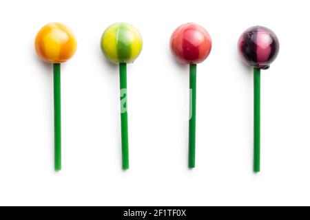 Sweet fruity lollipops isolated on white background. Stock Photo