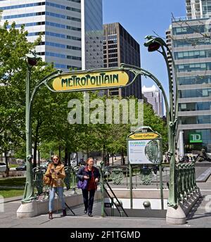 Metropolitan Sign At The Victoria Park in Montreal, Canada, Canadian, Province, Quebec. Victoria Square Metro station Stock Photo
