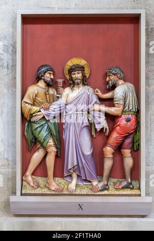View of a biblical painting inside the nave of St. Paul Minster in Esslingen Stock Photo