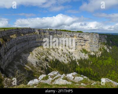 The famous rock arena of Creux du Van, the Swiss Grand Canyon. Stock Photo