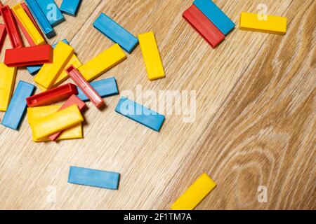 colorful wooden cubes, color blocks on the floor Stock Photo