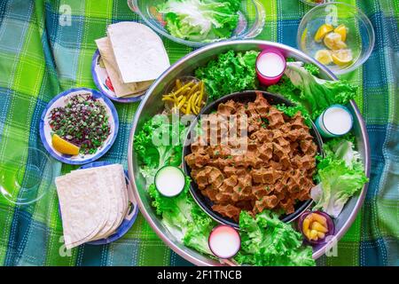Top view raw meatball table Stock Photo