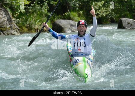 CANOE-KAYAK - 2012 ICF DOWNHILL WORLD CHAMPIONSHIPS - LA PLAGNE (FRA) - DAY 5 - 01/07/2012 - PHOTO JULIEN CROSNIER / KMSP / DPPI - SPRINT - NEJC ZNIDARCIC (SLO) / WINNER Stock Photo