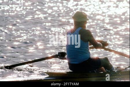 Sculling on the Schuylkill River, Philadelphia, Pennsylvania, USA Stock Photo