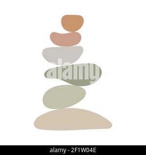 Zen stones simple abstract vector illustration in flat style, relax, meditation and yoga concept, boho colors stone pyramid for making banners, posters, cards, prints, wall art Stock Vector