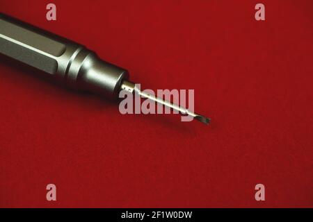 Screwdriver bit, tool set close up photo, banner and copy space Stock Photo